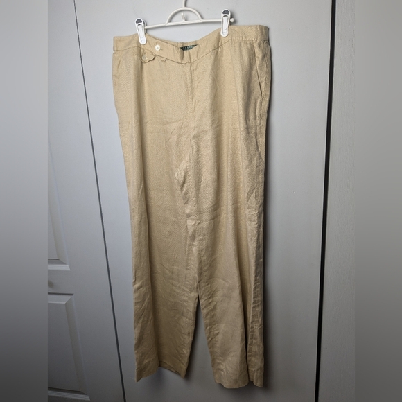 LAUREN RALPH LAUREN Devrouax 100% Linen Wide Leg Pant Size 14W Beige Color - Picture 1 of 10
